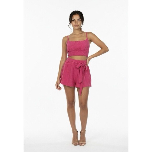 HYFVE Pants - HYFVE Spaghetti Strap Smocked Top/Short Set Bubblegum Pink Small